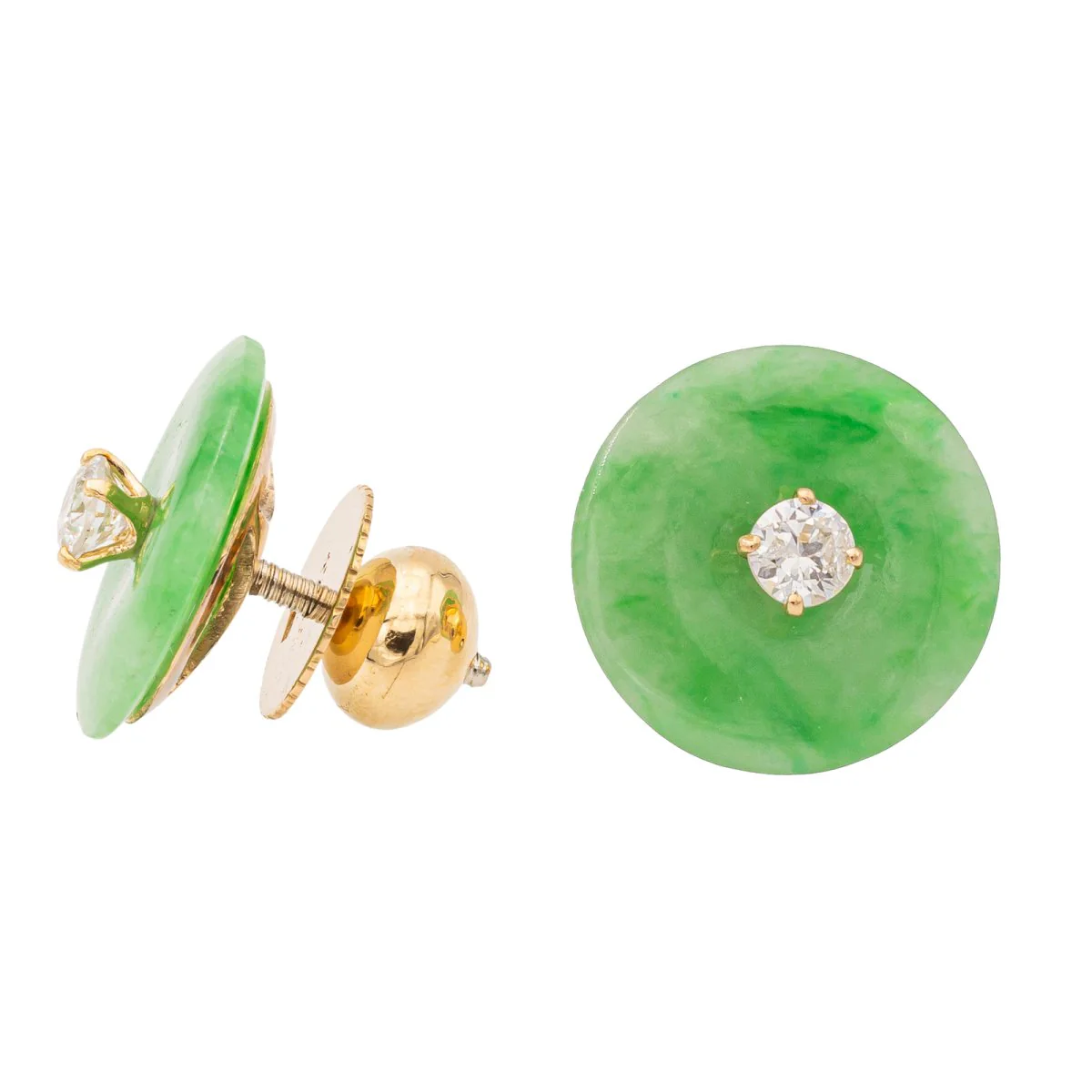 Boucles d'oreilles Puces en or jaunes, jades jadéite et diamants - Image 4