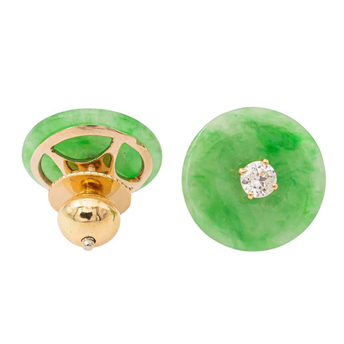 Boucles d'oreilles Puces en or jaunes, jades jadéite et diamants - Image 5