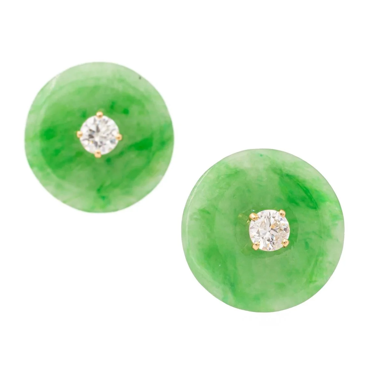 Boucles d'oreilles Puces en or jaunes, jades jadéite et diamants - Image 6