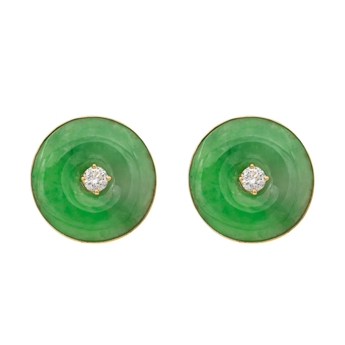 Boucles d'oreilles en or jaune, jade et diamans