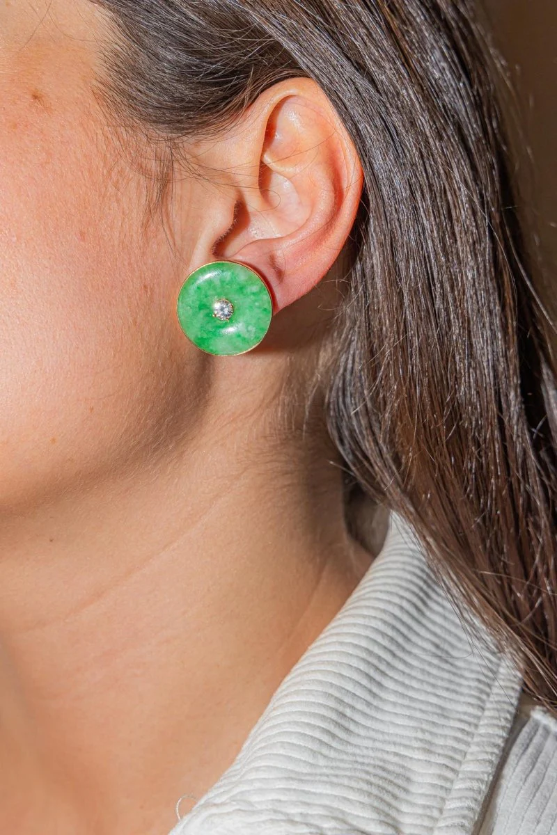 Boucles d'oreilles en or jaune, jade et diamans - Image 2