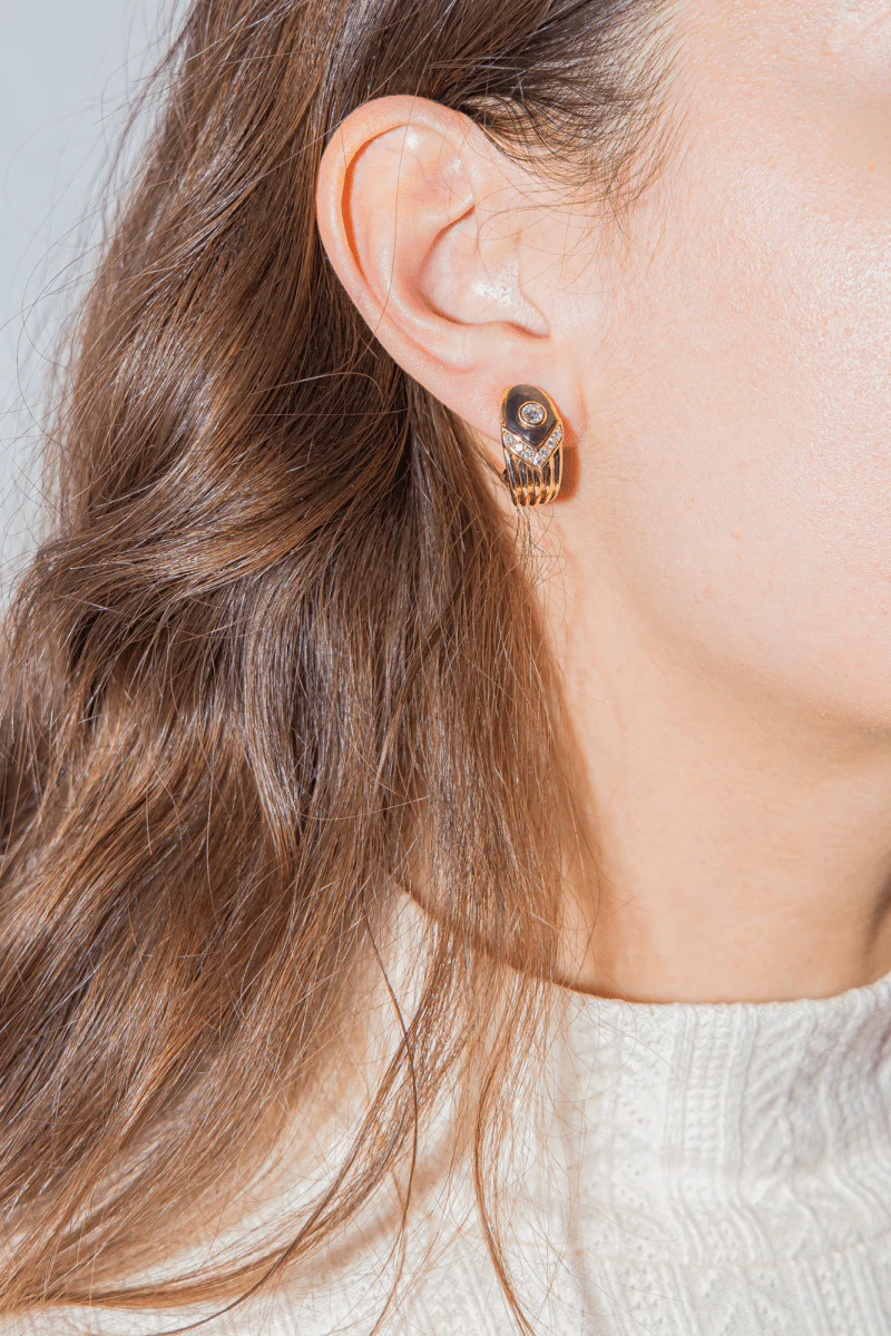 Boucles d'oreilles Clip Or Jaune Diamant en Nacre Noire - Image 2