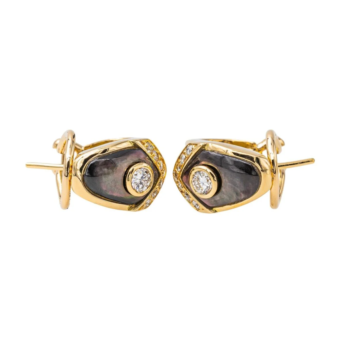 Boucles d'oreilles Clip Or Jaune Diamant en Nacre Noire - Image 5