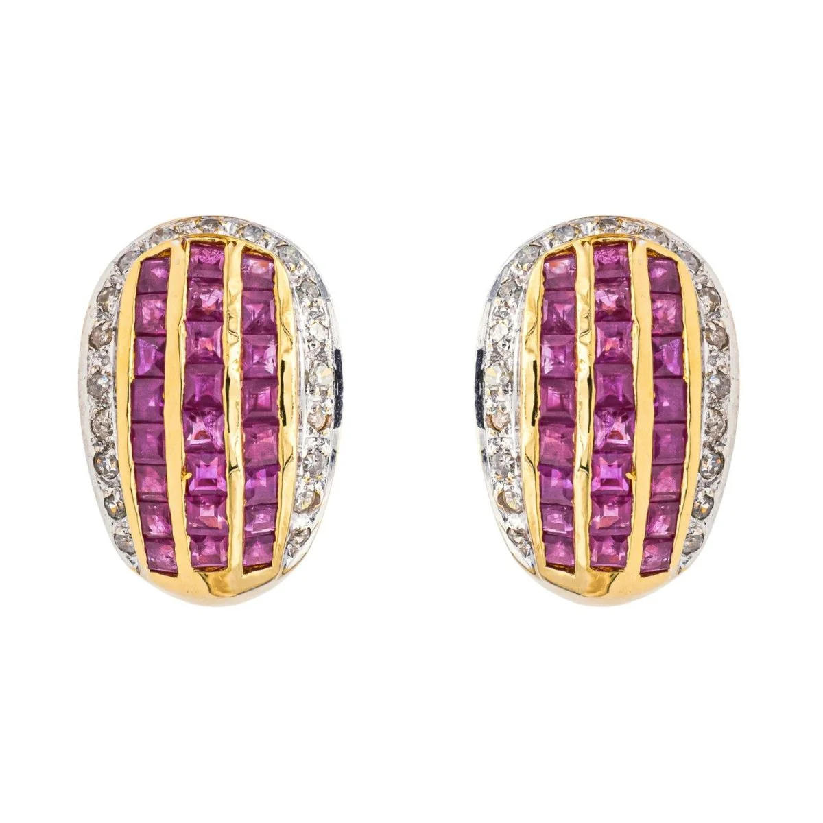 Boucles d'oreilles en or jaune, rubis et diamants
