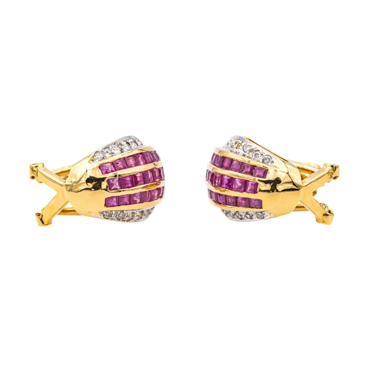 Boucles d'oreilles en or jaune, rubis et diamants - Image 3