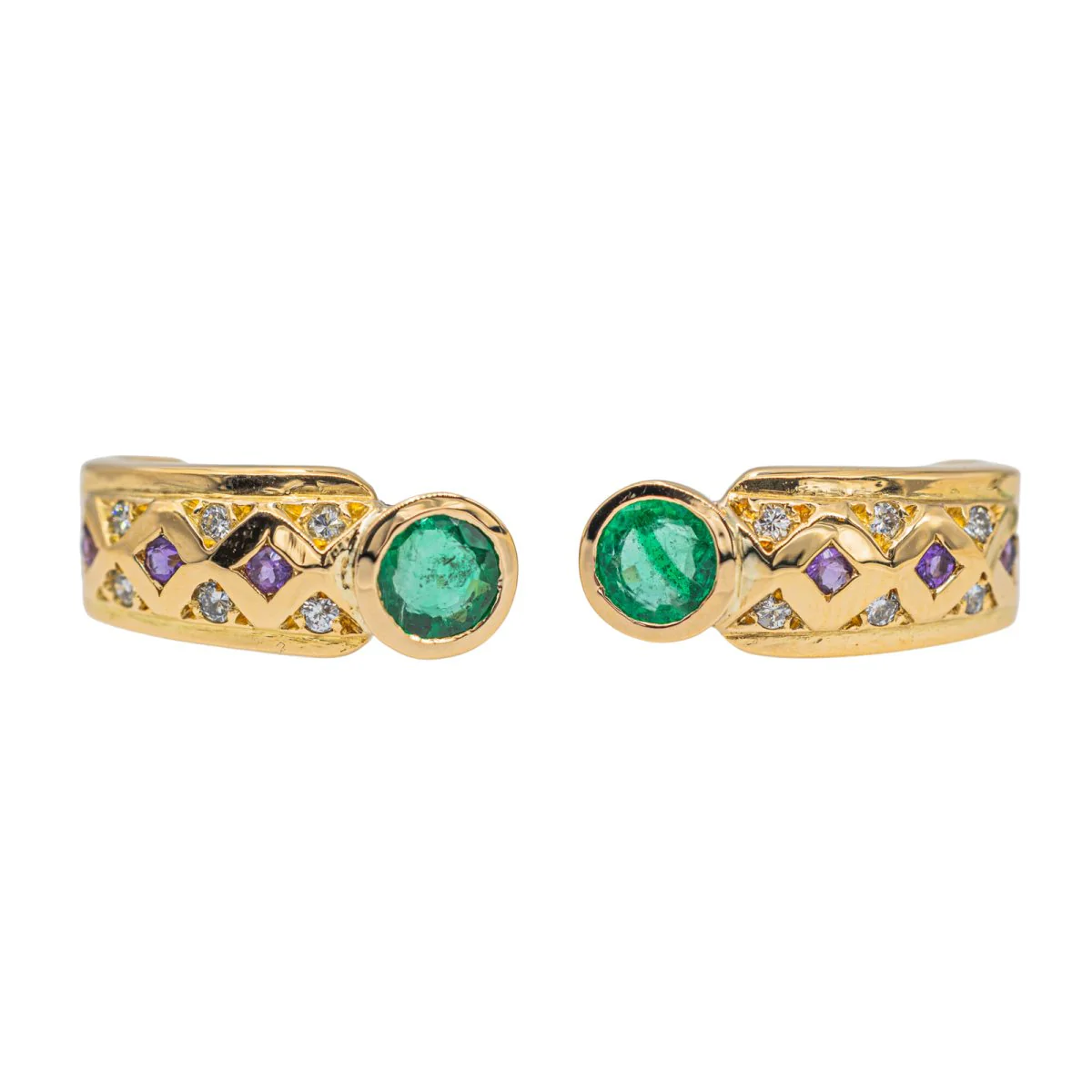 Boucles d'oreilles en Or jaune, émeraude, diamant et améthyste - Image 3