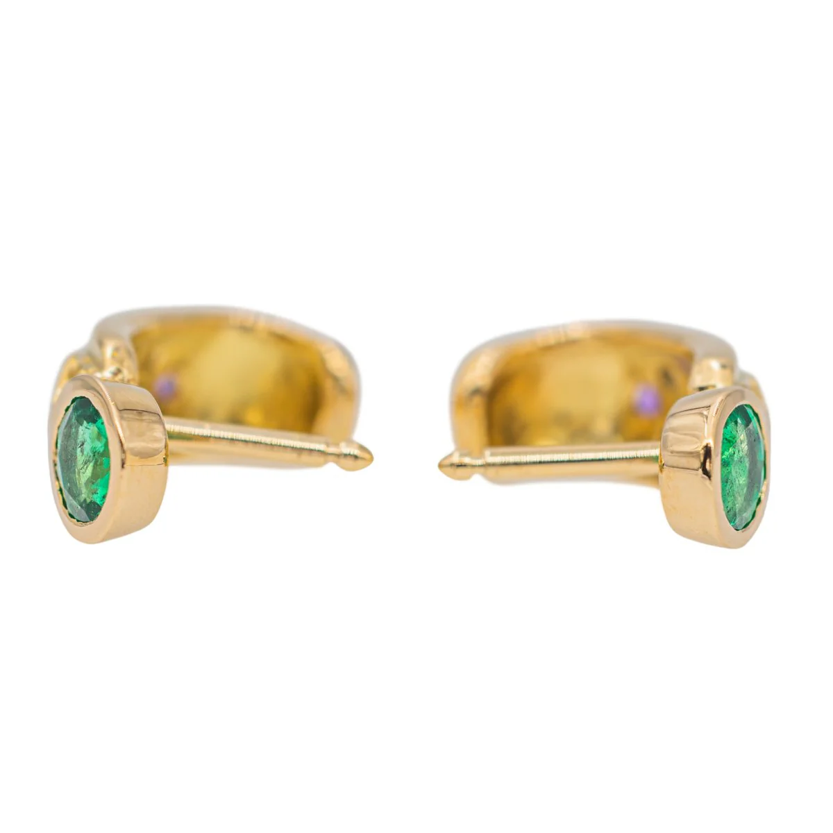 Boucles d'oreilles en Or jaune, émeraude, diamant et améthyste - Image 4