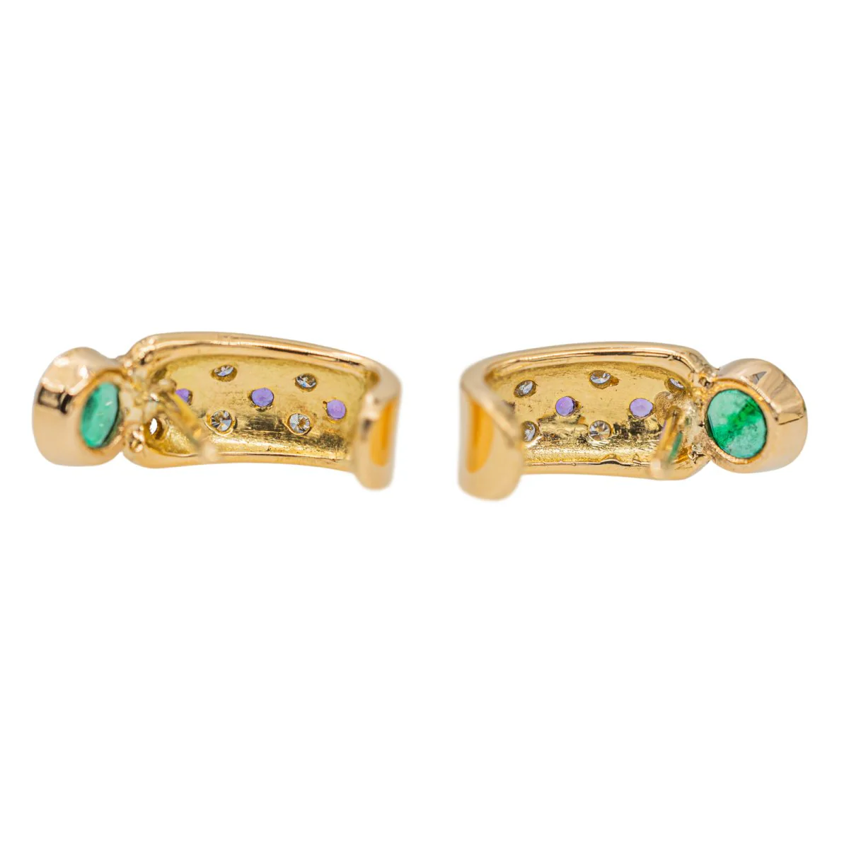 Boucles d'oreilles en Or jaune, émeraude, diamant et améthyste - Image 5