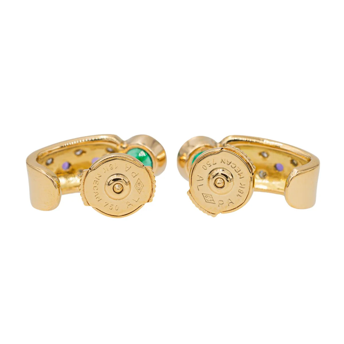 Boucles d'oreilles en Or jaune, émeraude, diamant et améthyste - Image 6