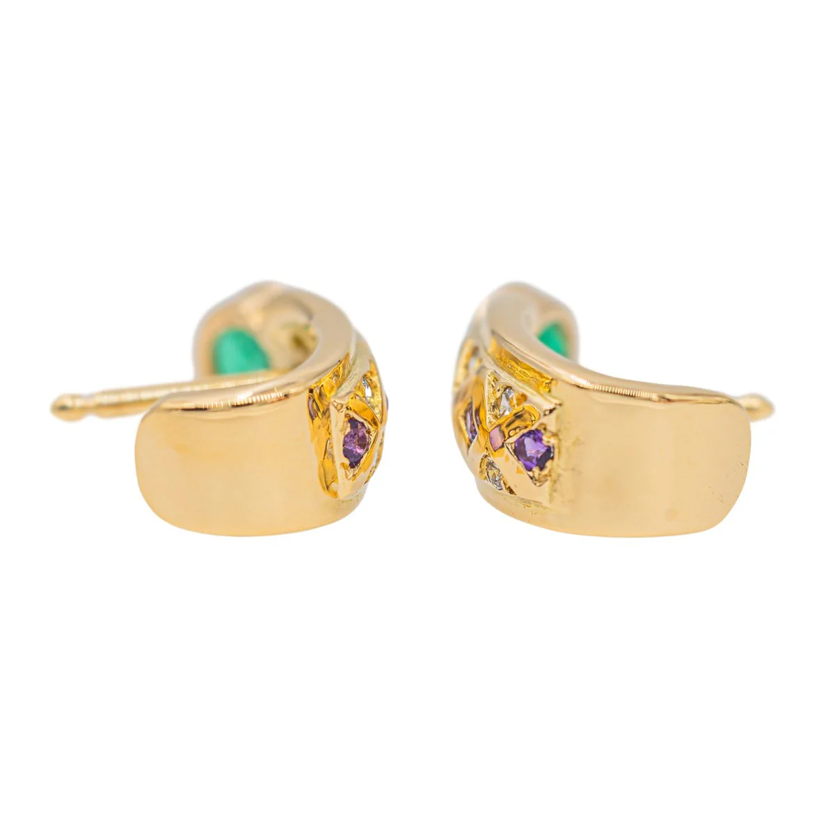 Boucles d'oreilles en Or jaune, émeraude, diamant et améthyste - Image 7