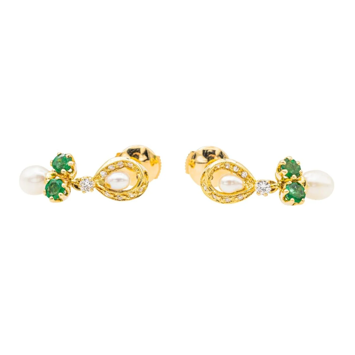 Boucles d'Oreilles Or Jaune avec Emeraudes et Diamants - Image 4