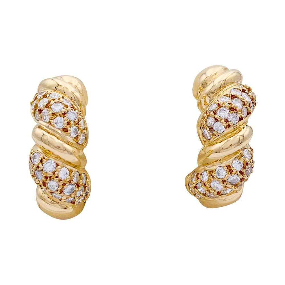 Boucles d'oreilles or jaune et diamants. - Image 2