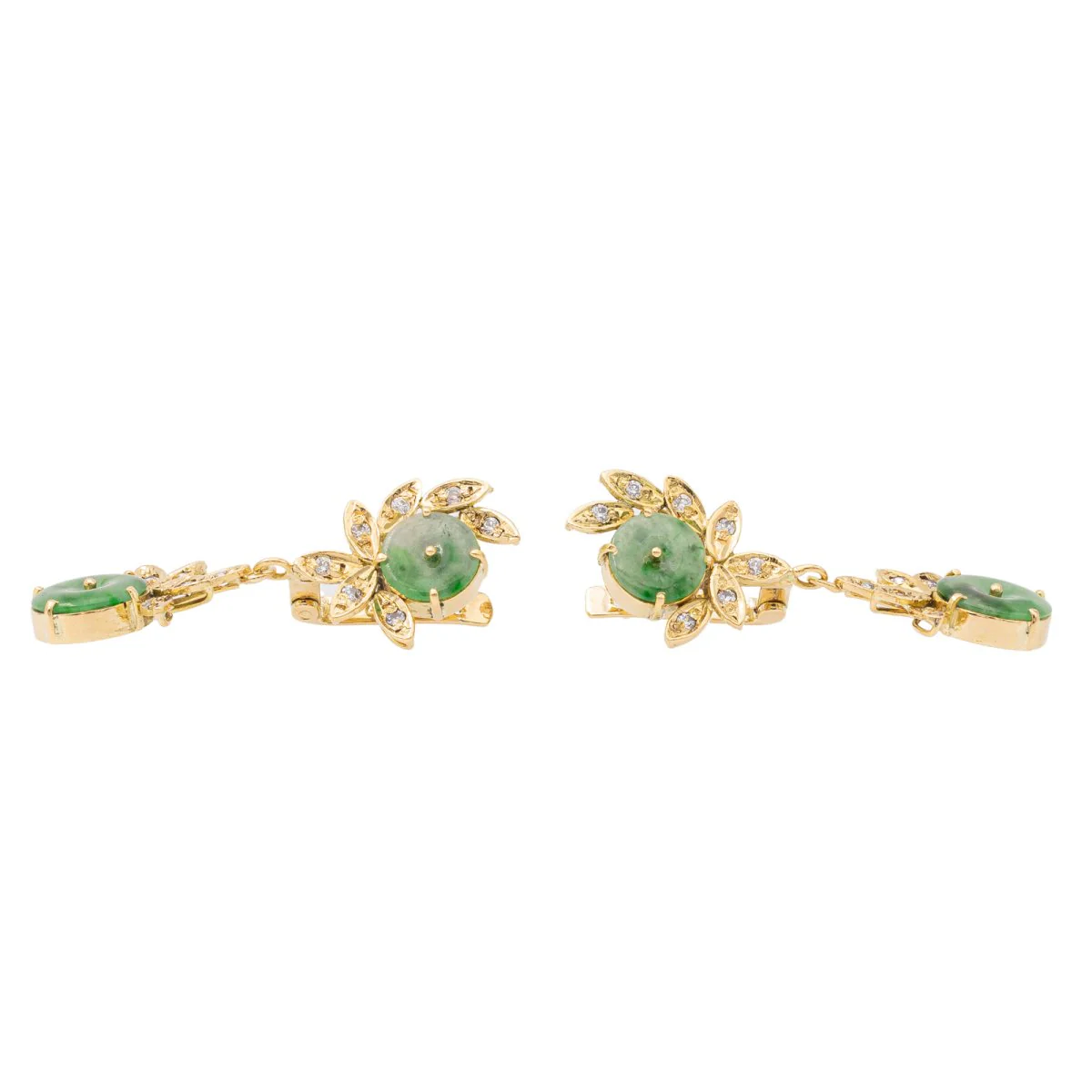 Boucles d'oreilles Dormeuses en or jaune, jade jadéite et diamants - Image 2