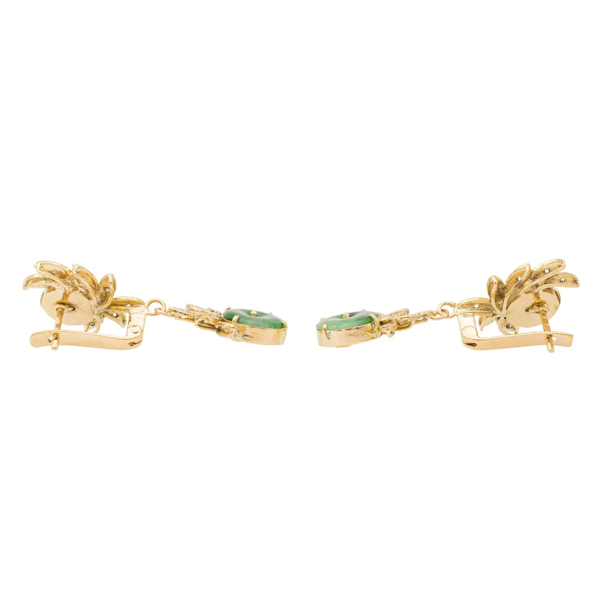 Boucles d'oreilles Dormeuses en or jaune, jade jadéite et diamants - Image 3