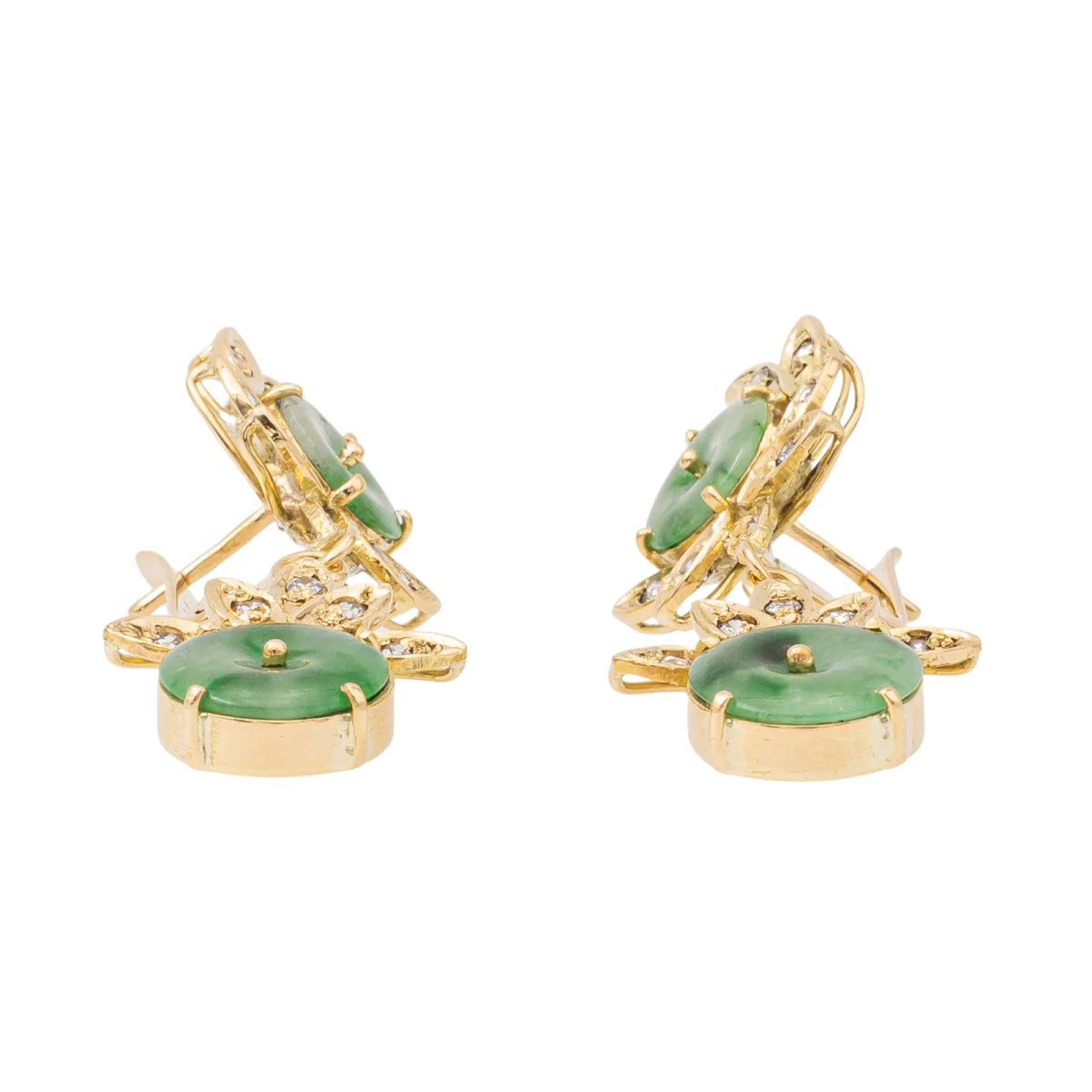 Boucles d'oreilles Dormeuses en or jaune, jade jadéite et diamants - Image 4