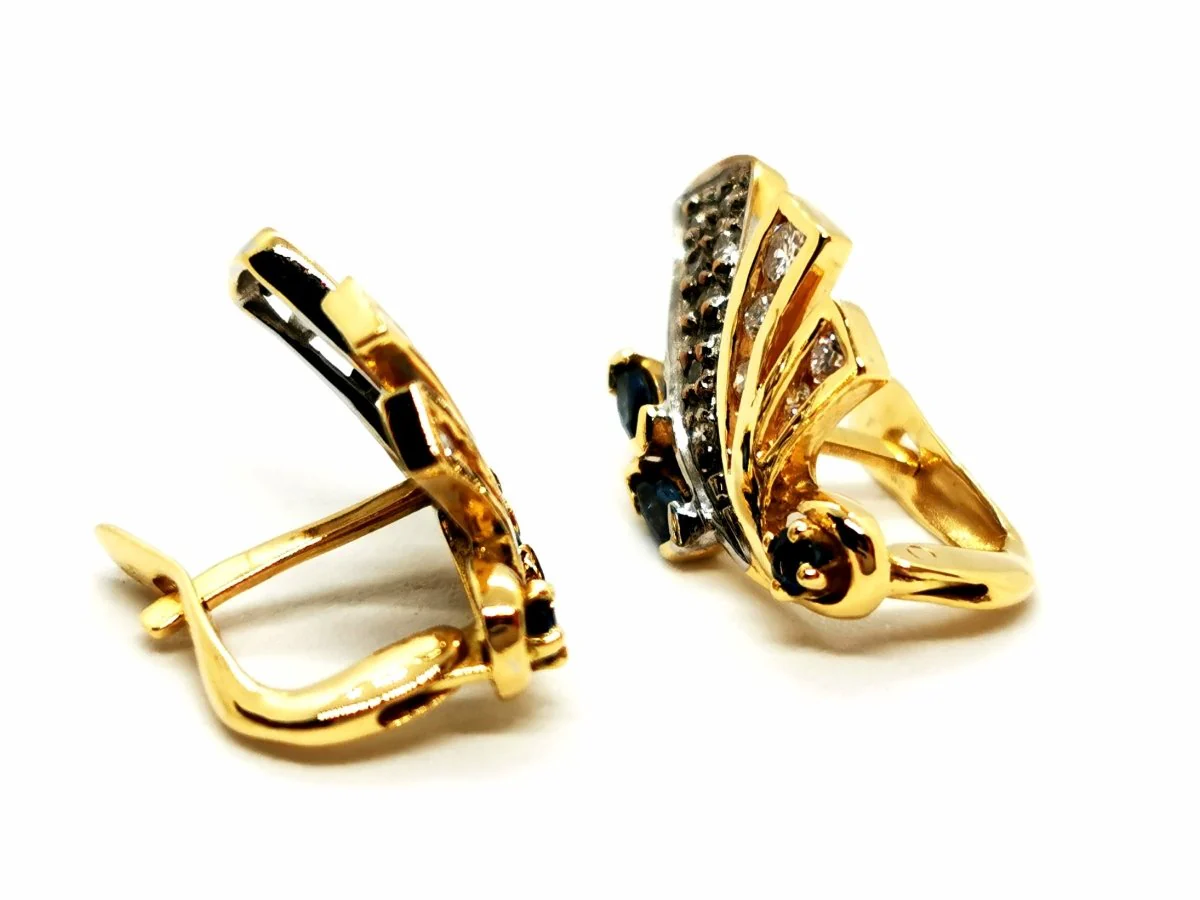 Boucles d'oreilles Dormeuses en deux ors, diamants et saphirs - Image 6