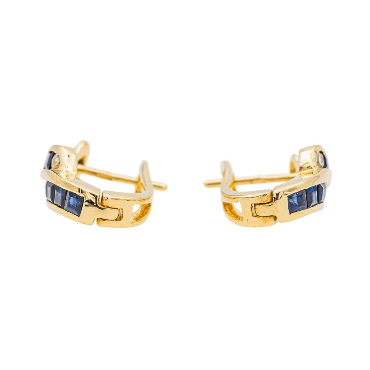 Boucles d'oreilles en or jaune avec saphirs et diamants - Image 3