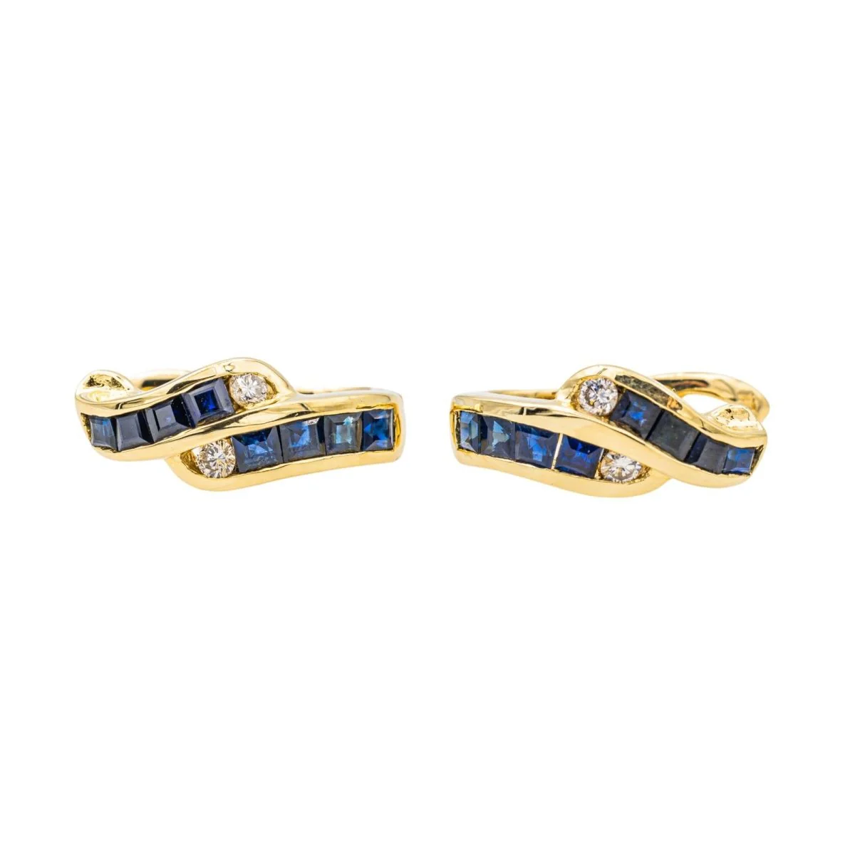 Boucles d'oreilles en or jaune avec saphirs et diamants - Image 4