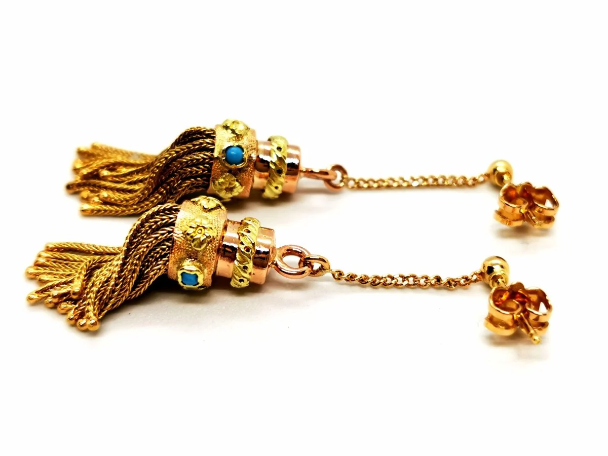 Boucles d'oreilles Or jaune Turquoise - Image 3