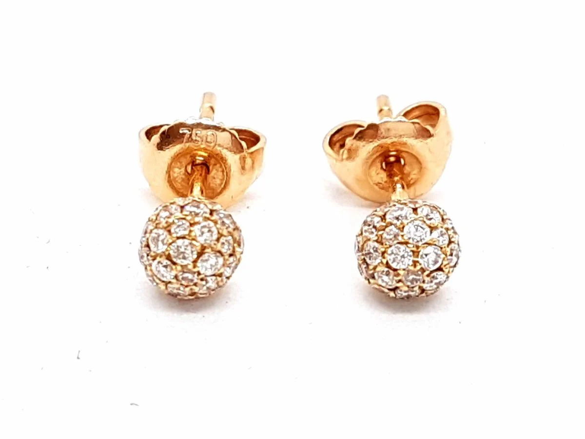 Boucles d'oreilles Puces boules pavées diamants en or rose - Image 10