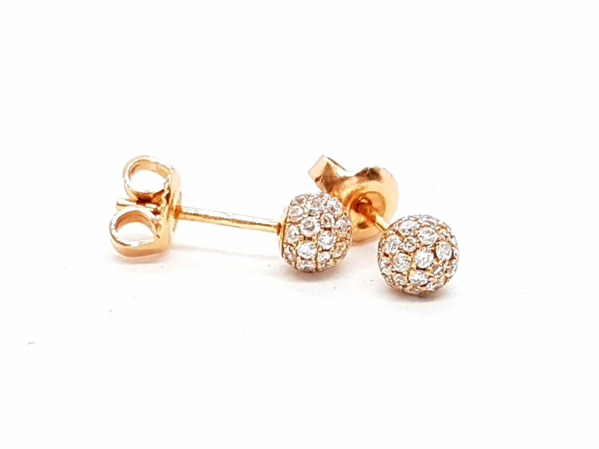 Boucles d'oreilles Puces boules pavées diamants en or rose - Image 3