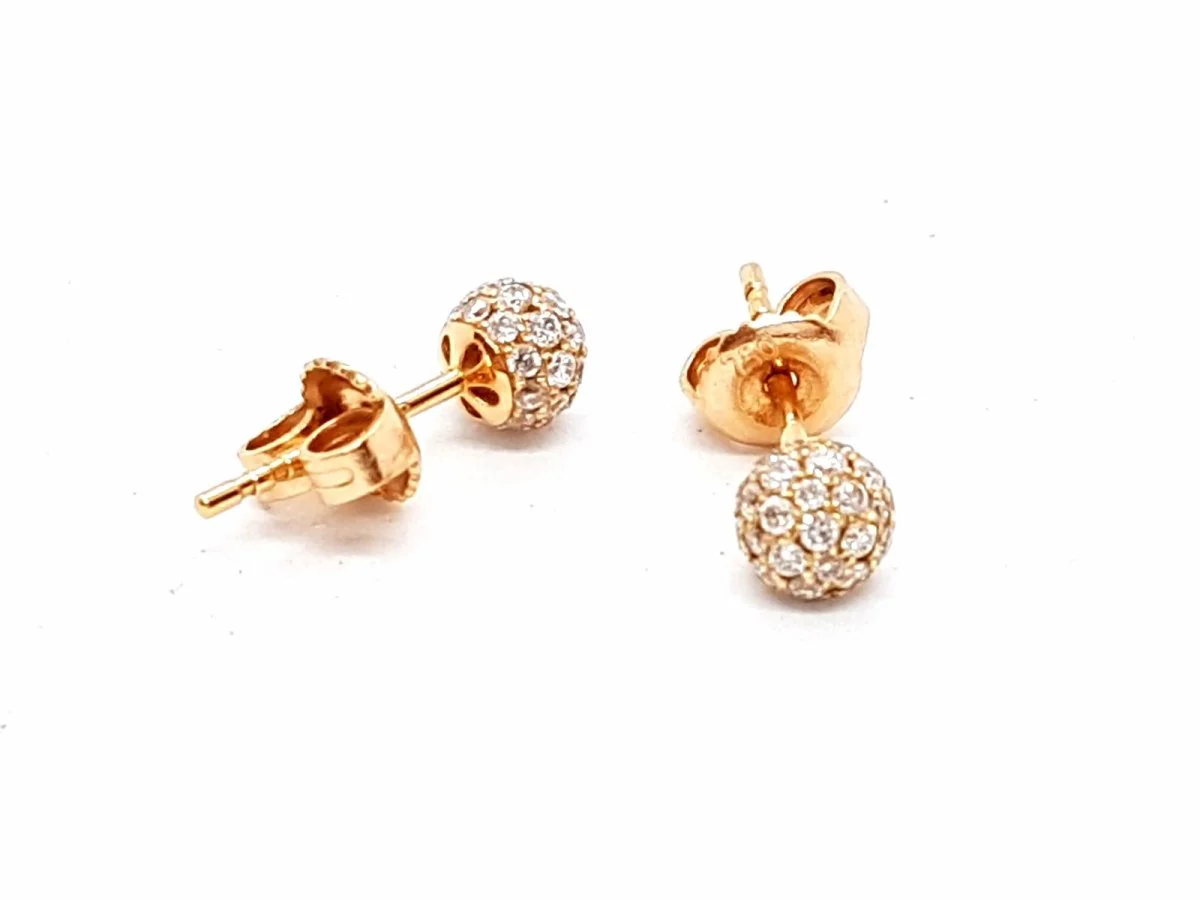 Boucles d'oreilles Puces boules pavées diamants en or rose - Image 5