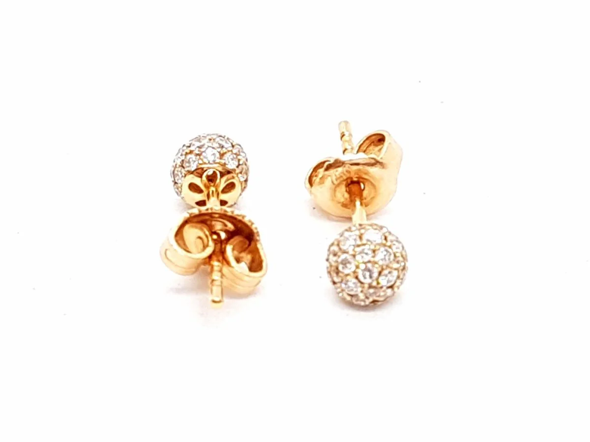 Boucles d'oreilles Puces boules pavées diamants en or rose - Image 6