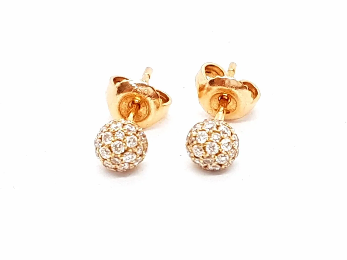 Boucles d'oreilles Puces boules pavées diamants en or rose - Image 7