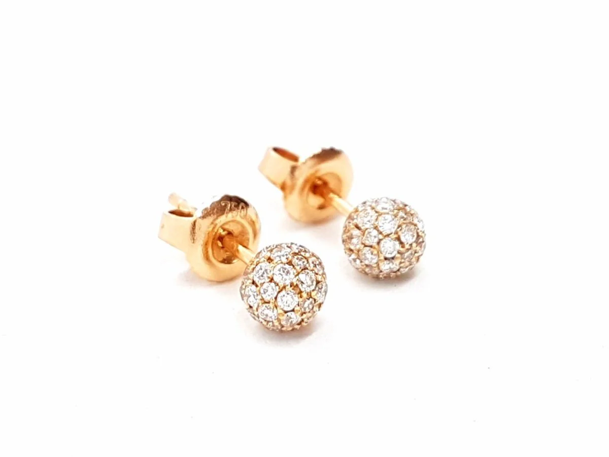 Boucles d'oreilles Puces boules pavées diamants en or rose - Image 8