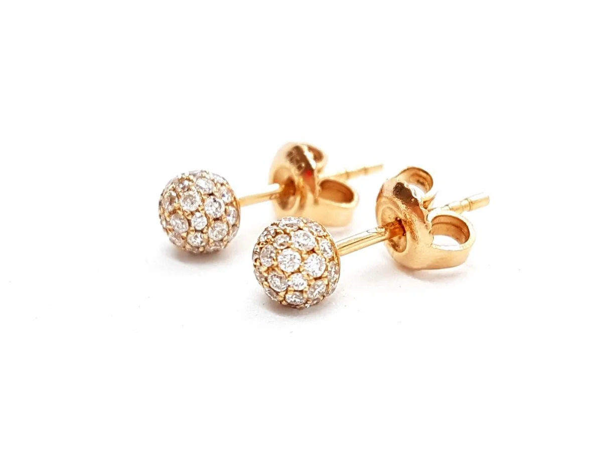 Boucles d'oreilles Puces boules pavées diamants en or rose - Image 9