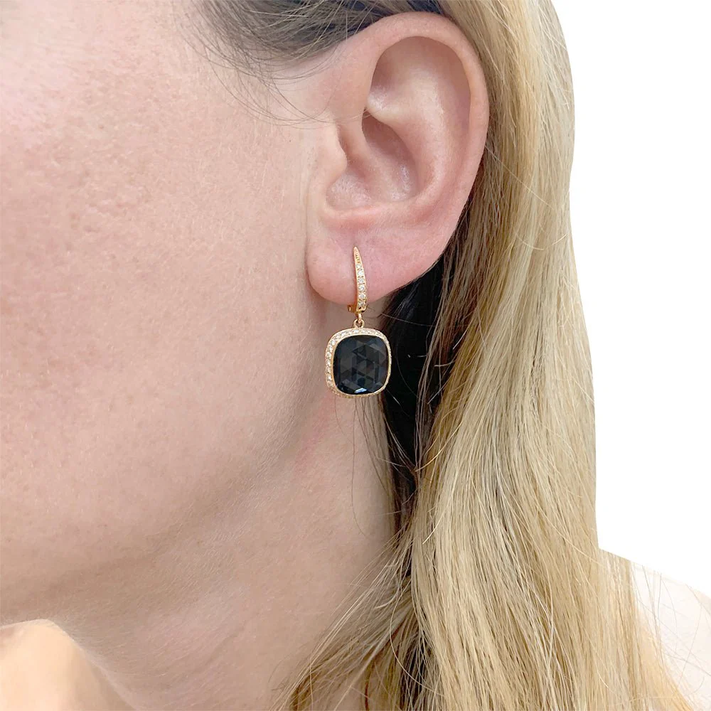 Boucles d'oreilles en or rose, hématite, quartz et diamants - Image 6