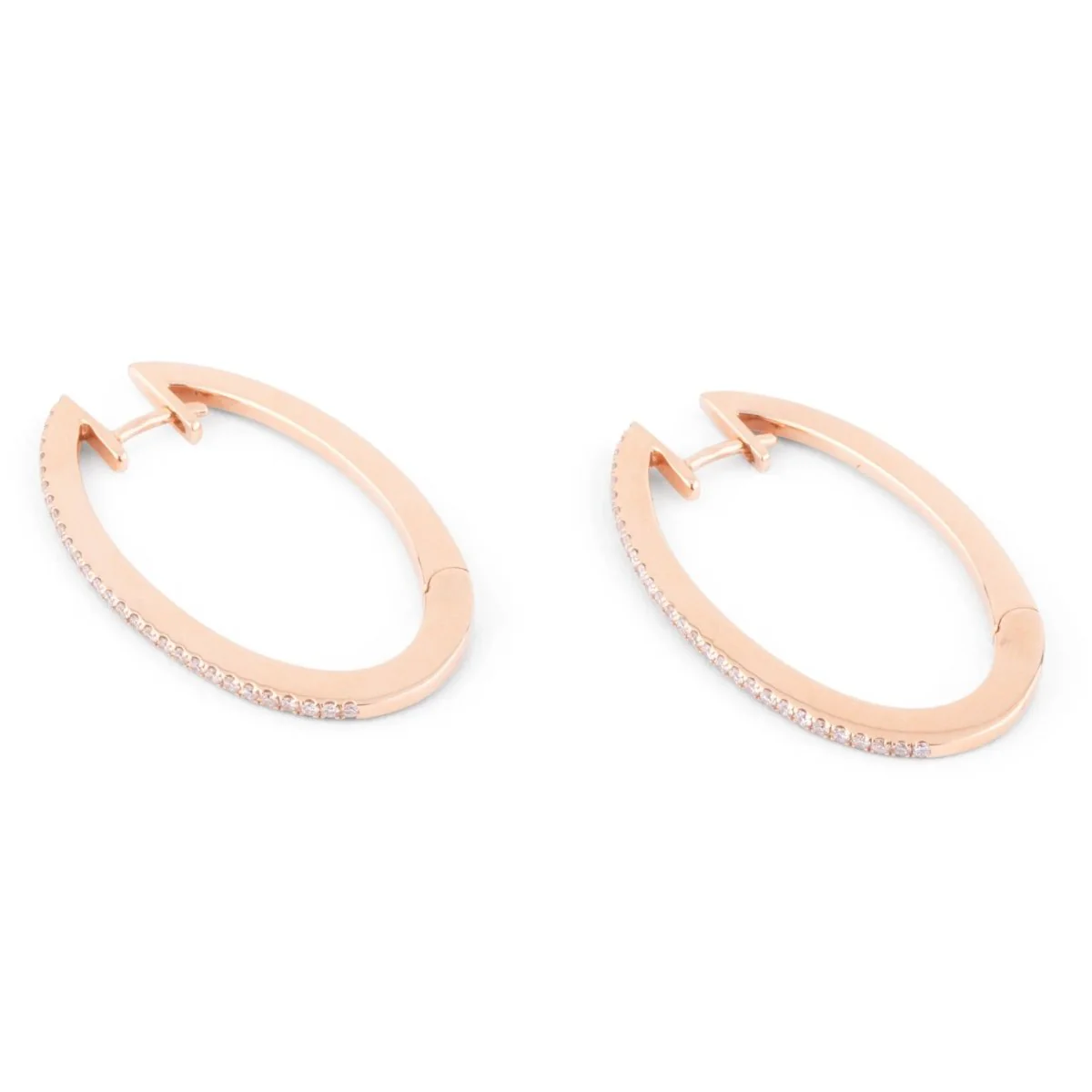 Boucles d'oreilles ovales en or rose et diamants - Image 4