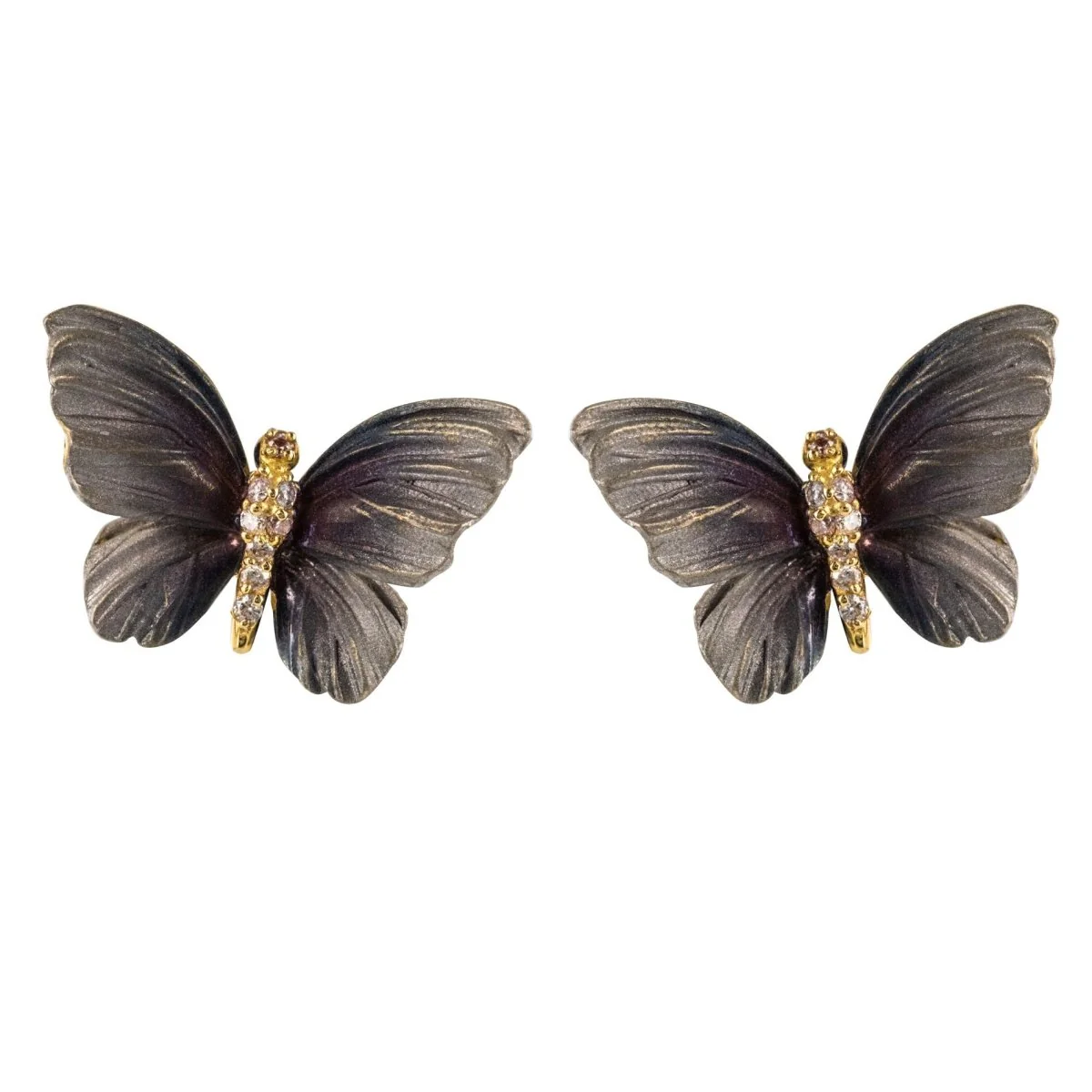 Boucles d'oreilles PAPILLONS en or jaune émail et diamants