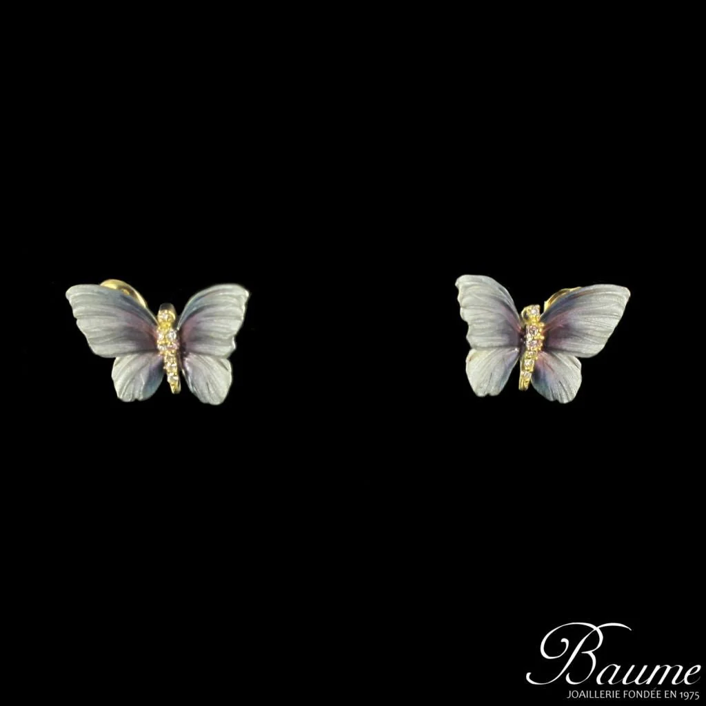 Boucles d'oreilles PAPILLONS en or jaune émail et diamants - Image 13
