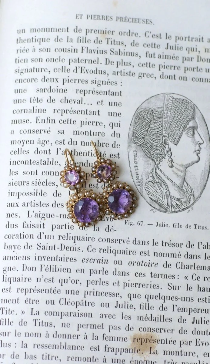 Boucles d'Oreilles Améthystes et Perles Or Rose - Image 10