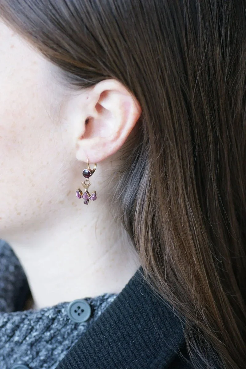 Boucles d'oreilles pendantes colombes grenats - Image 2