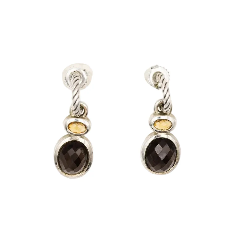 Boucles d'oreilles pendantes DAVID YURMAN en argent, quartz fumé et citrine