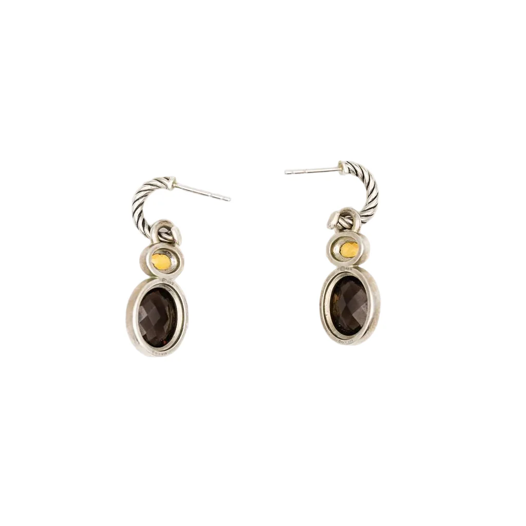 Boucles d'oreilles pendantes DAVID YURMAN en argent, quartz fumé et citrine - Image 2