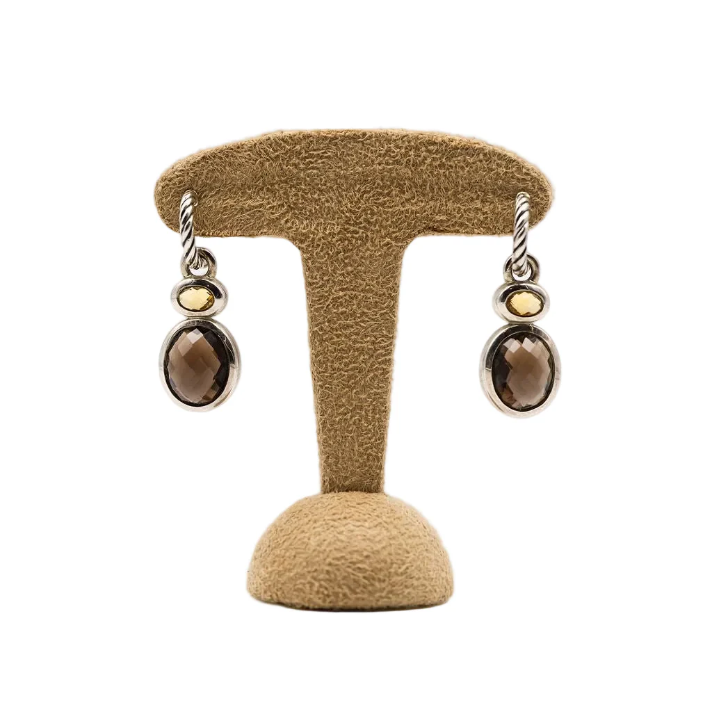 Boucles d'oreilles pendantes DAVID YURMAN en argent, quartz fumé et citrine - Image 3