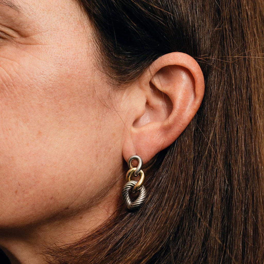 Boucles d'Oreilles Pendantes DAVID YURMAN en or jaune et argent - Image 2
