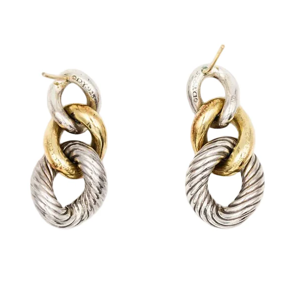 Boucles d'Oreilles Pendantes DAVID YURMAN en or jaune et argent - Image 3
