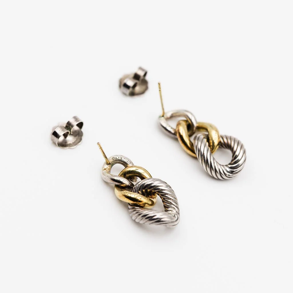 Boucles d'Oreilles Pendantes DAVID YURMAN en or jaune et argent - Image 8
