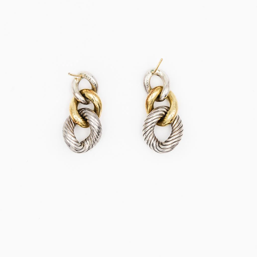 Boucles d'Oreilles Pendantes DAVID YURMAN en or jaune et argent - Image 9