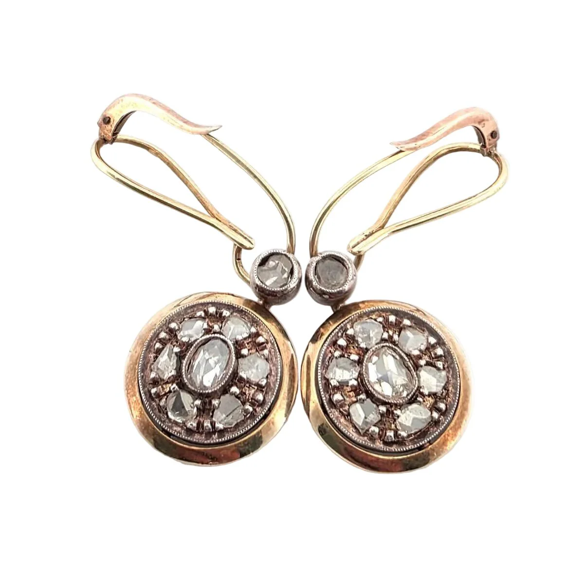 Boucles d'oreilles Pendantes en or jaune, argent et diamants