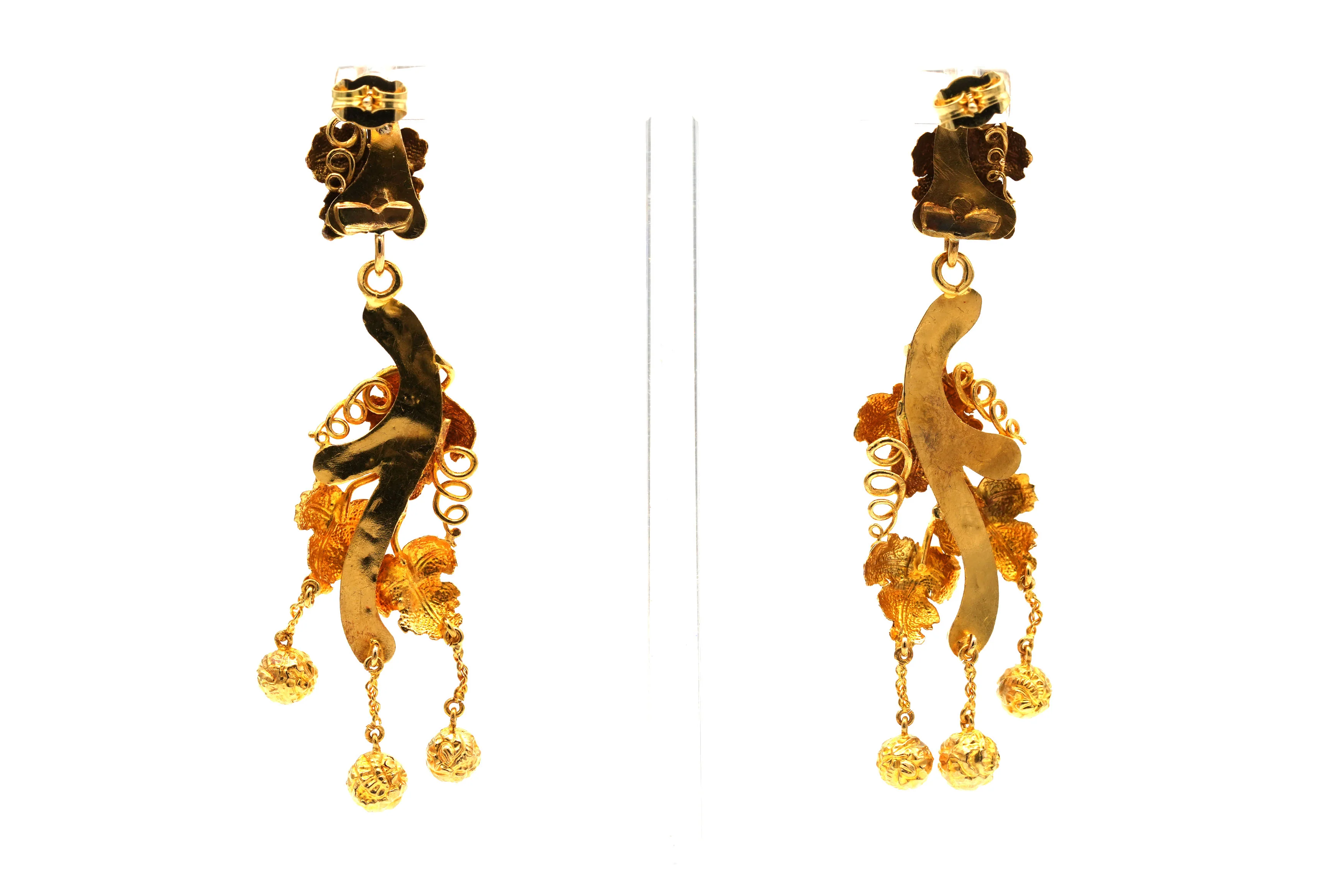 Boucles d'oreilles Pendantes en or jaune et turquoises - Image 4