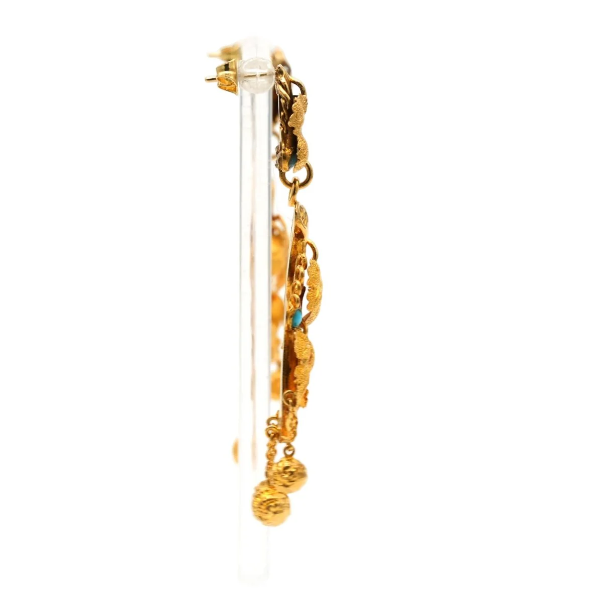 Boucles d'oreilles Pendantes en or jaune et turquoises - Image 9