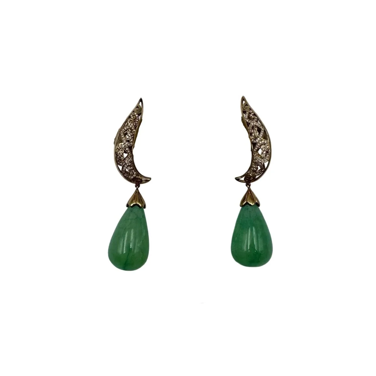 Boucles d'oreilles Pendantes en or jaune, jade et diamants - Image 2