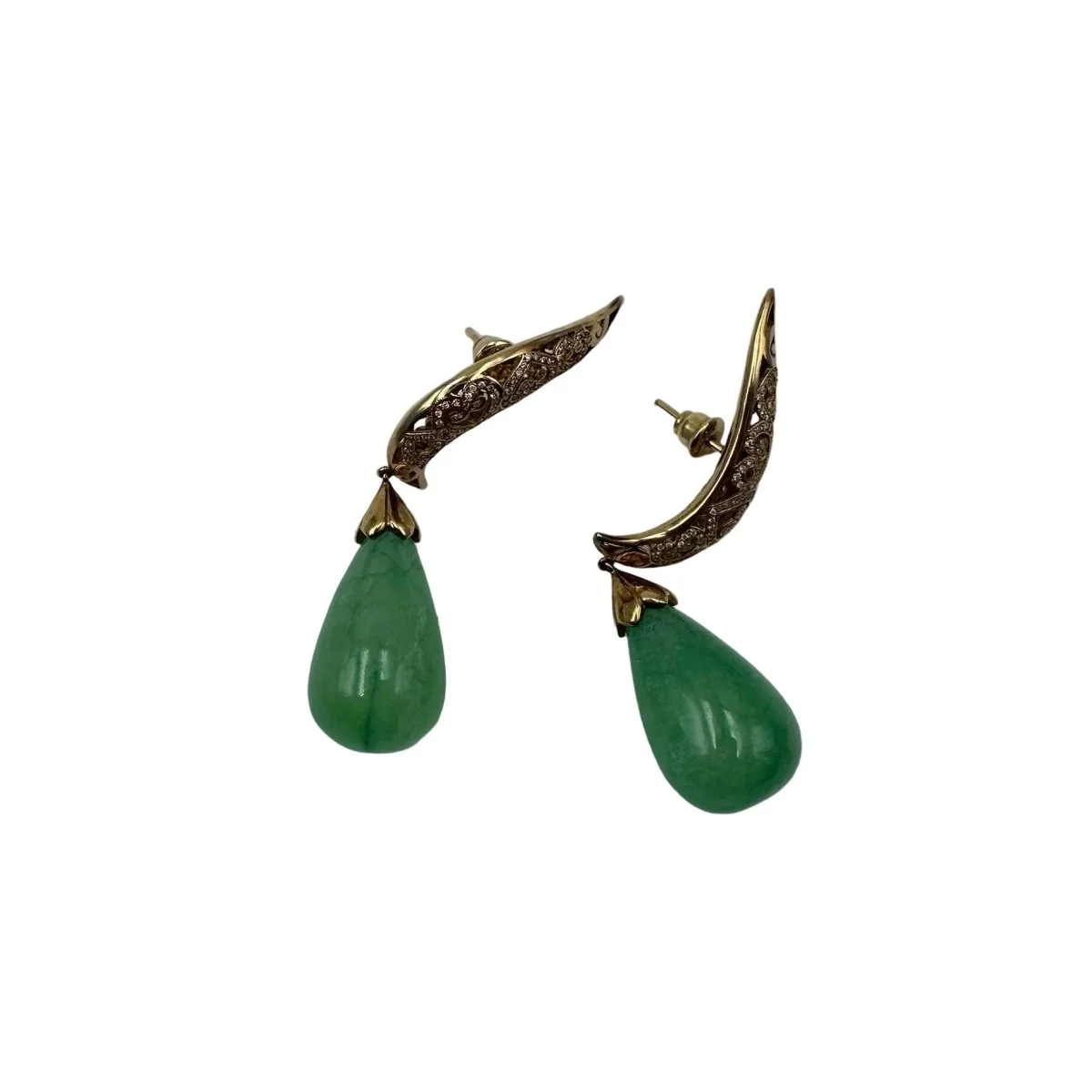 Boucles d'oreilles Pendantes en or jaune, jade et diamants - Image 3