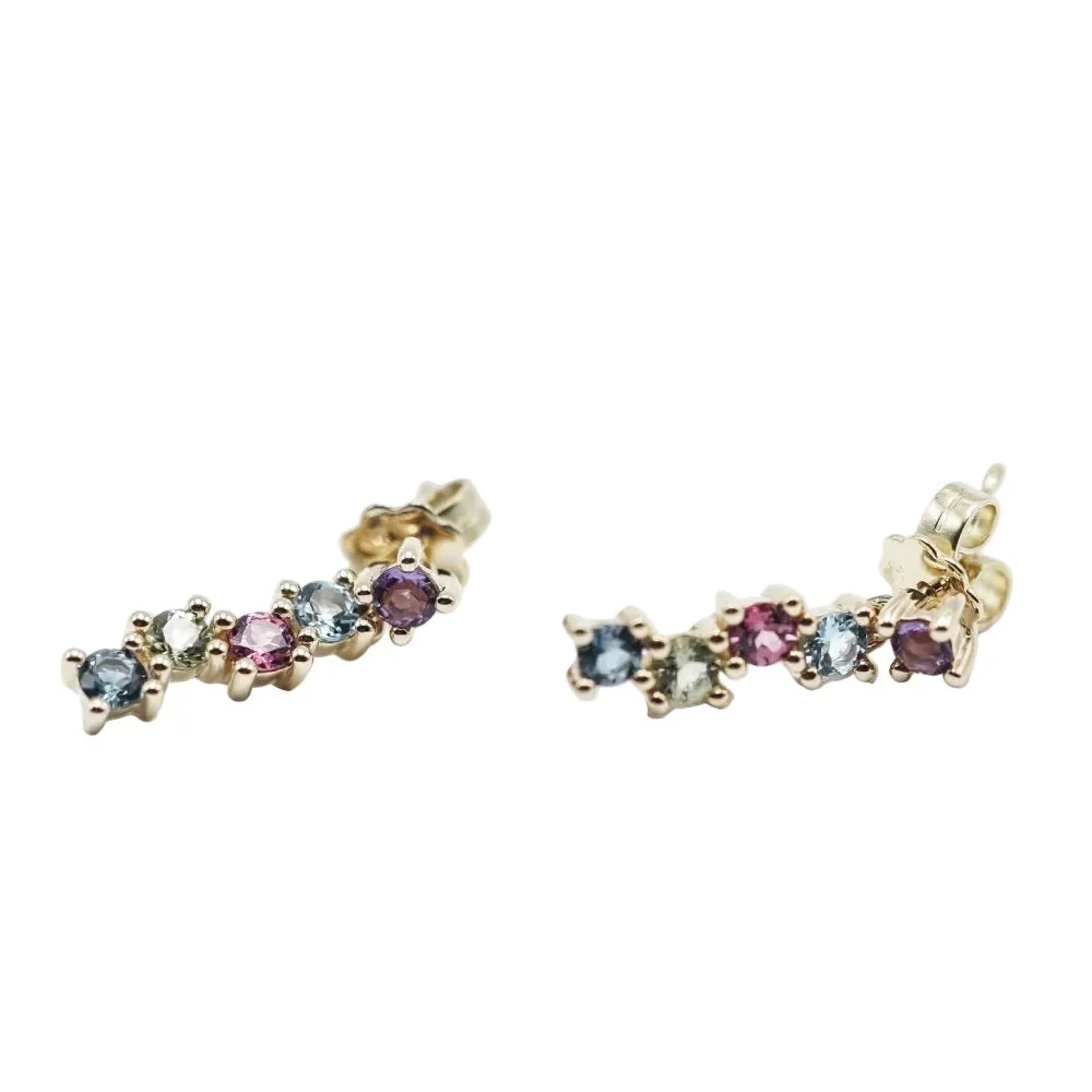 Boucles d'oreilles Pendantes en or jaune, péridots, citrines, améthystes, rhodolites et topazes - Image 3