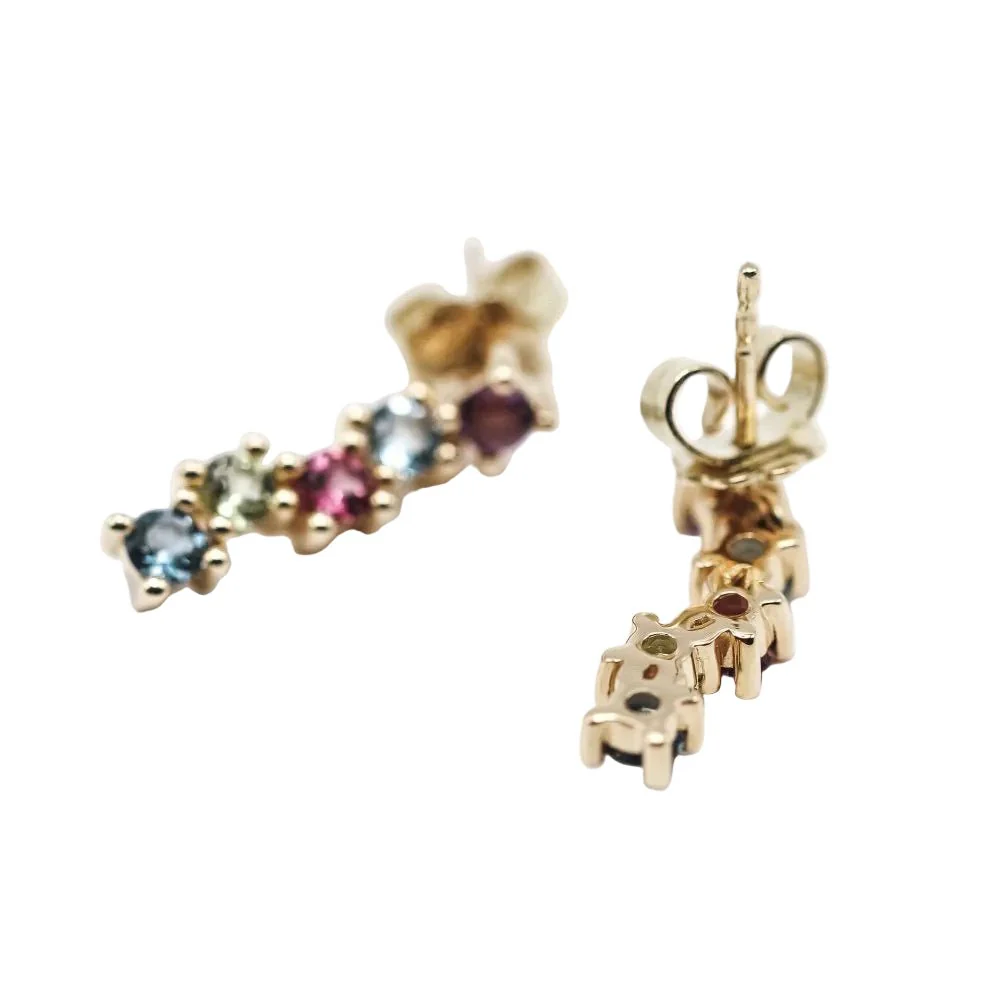 Boucles d'oreilles Pendantes en or jaune, péridots, citrines, améthystes, rhodolites et topazes - Image 4